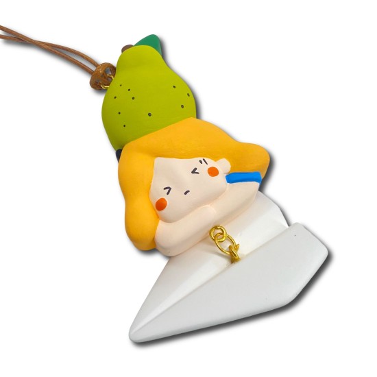 Big Pear Girl White Paper Plane Pendant