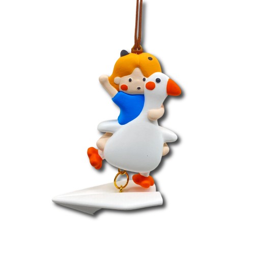 Come On "Duck" Girl White Paper Airplane Pendant