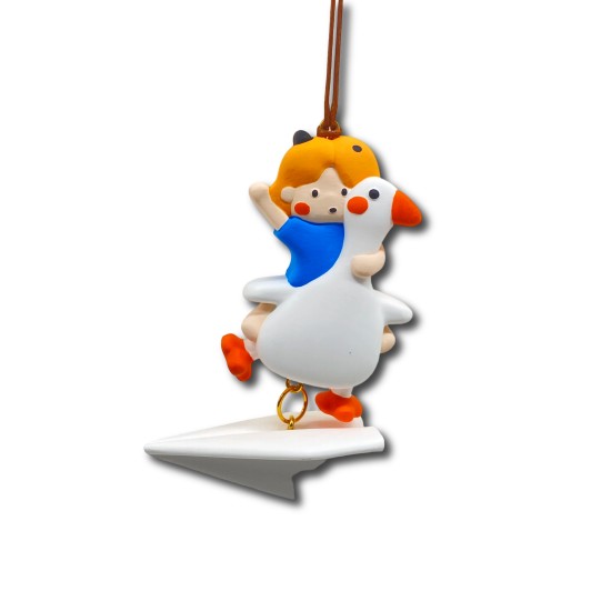 Come On "Duck" Girl White Paper Airplane Pendant