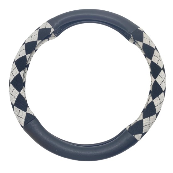 Jacquard Diamond Black And White Steering Wheel Cover