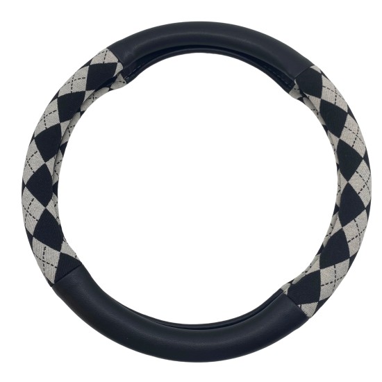 Jacquard Diamond Black And White Steering Wheel Cover