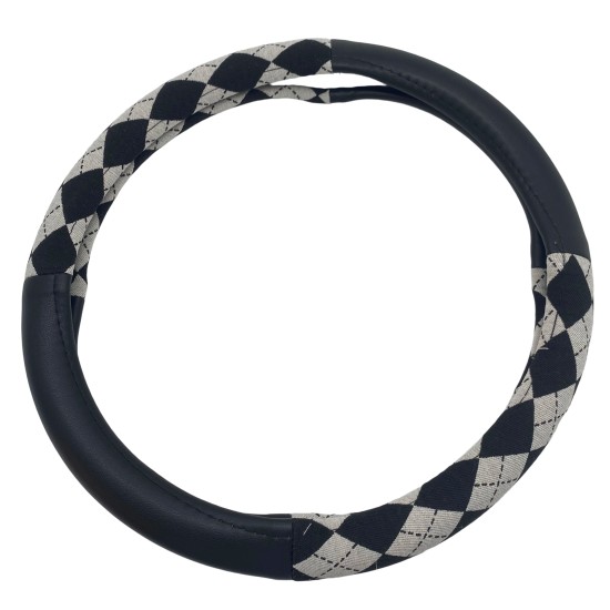 Jacquard Diamond Black And White Steering Wheel Cover