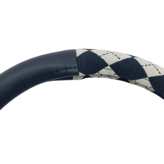 Jacquard Diamond Black And White Steering Wheel Cover