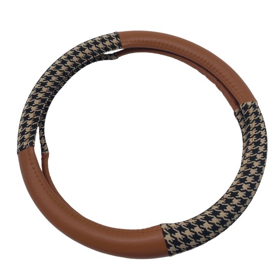 Jacquard Houndstooth Brown Steering Wheel Cover