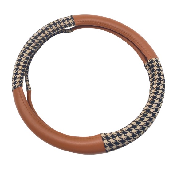 Jacquard Houndstooth Brown Steering Wheel Cover