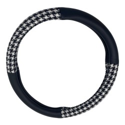 Jacquard Houndstooth Square Black And White Steering Wheel Cover