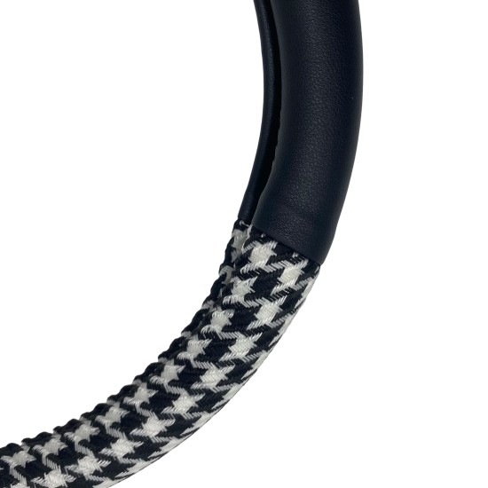 Jacquard Houndstooth Square Black And White Steering Wheel Cover