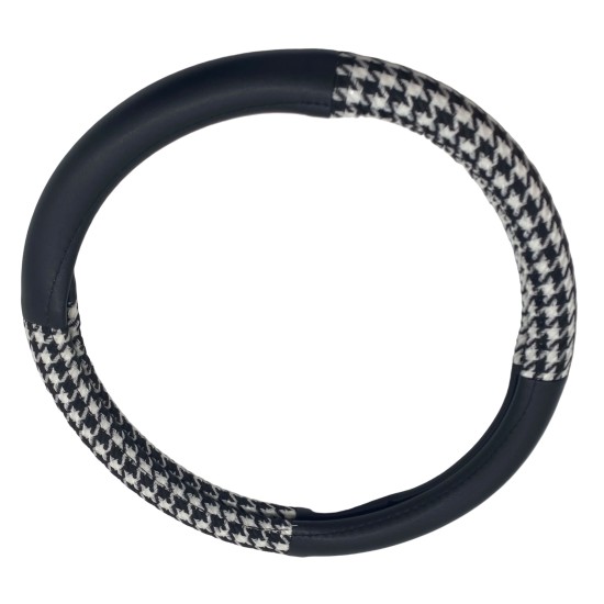 Jacquard Houndstooth Square Black And White Steering Wheel Cover