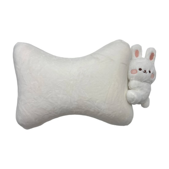 Memory Foam Bone Pillow White with Rabbit Sticker
