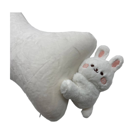 Memory Foam Bone Pillow White with Rabbit Sticker