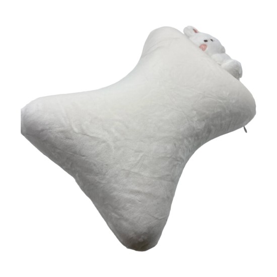 Memory Foam Bone Pillow White with Rabbit Sticker