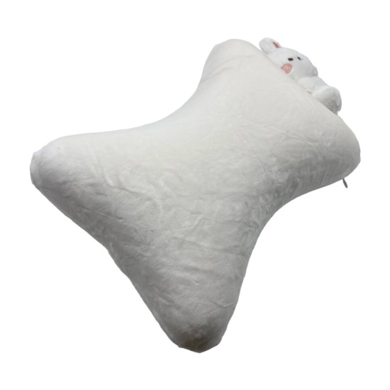 Memory Foam Bone Pillow White with Rabbit Sticker