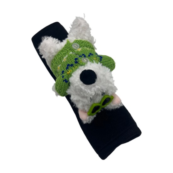 Plush Black Shoulder Patch Puppy Green Buttons